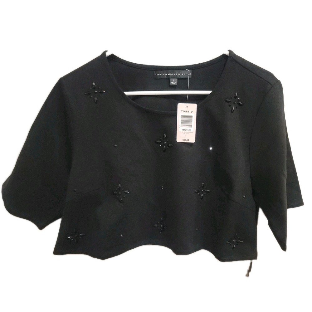 Torrid Insider Collection Black‎ Embellished Knit Crop Top Size 1 1X Beaded NWT